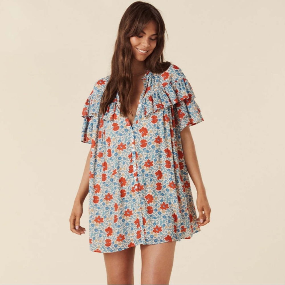 Spell | village ruffle mini dress, size small